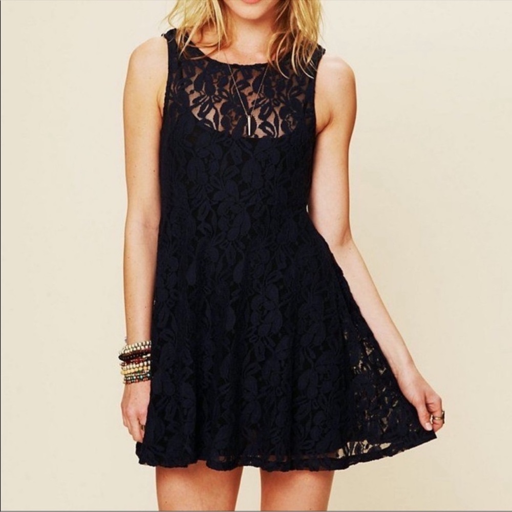 Free People Black on Black Miles Of Lace Sleeveless Dress